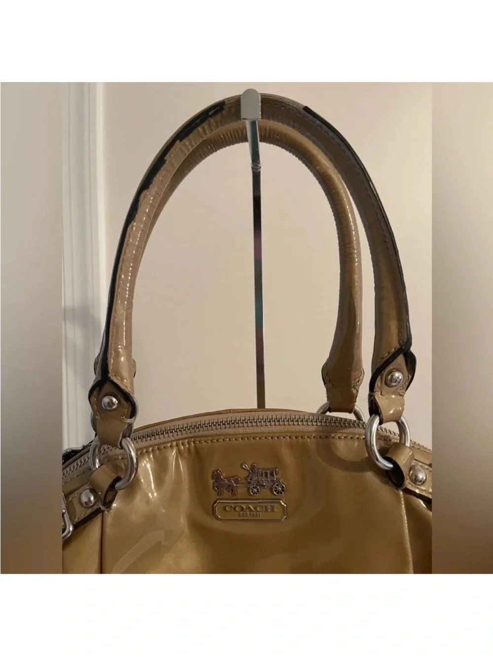 Coach Madison Lindsey Tan Patent Leather Bag